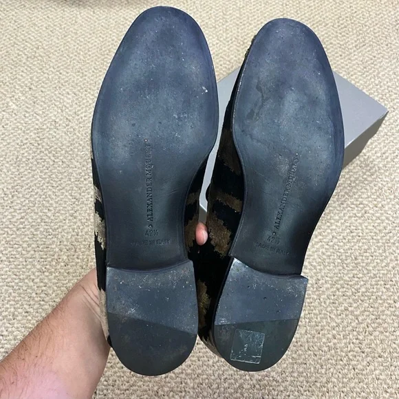 ALEXANDER MCQUEEN Bead & Crystal Embellished Bird Velvet Zebra Print Slippers - Picture 13 of 16